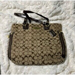 Coach Brown Signature Canvas Tote Bag W/ Leather Handles & Gold-Tone Hardware